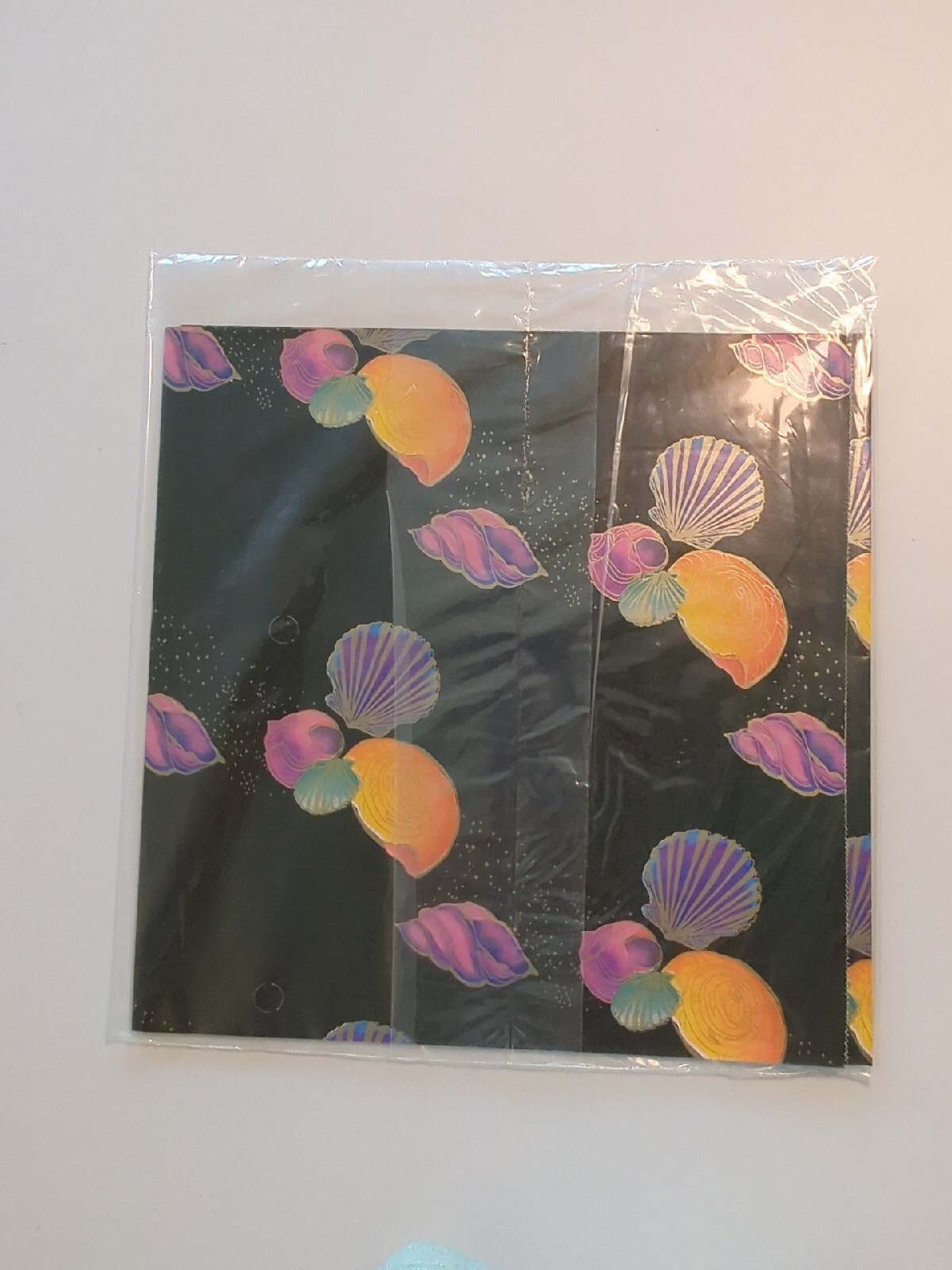 Vintage 1980's Black GiftWrap Ocean Purple Shell Sea Conch Sealed Wrapping Paper
