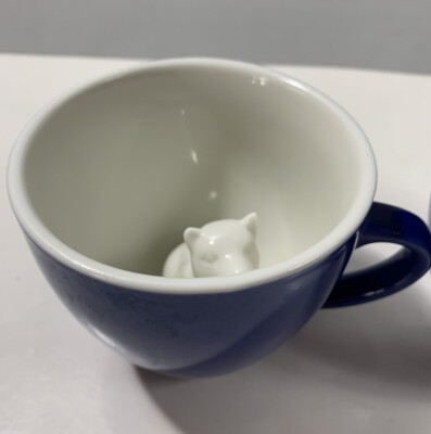 Pair 3D Polar Bear Creature Cups Mugs With Bear Inside Blue and White