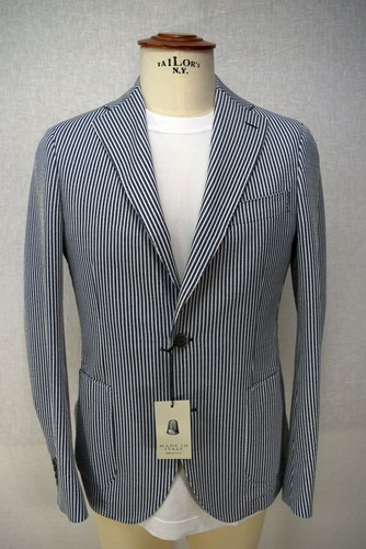 VENTURELLI giacca UOMO sartoriale ESTIVA COTONE sfoderata bianca blu a  RIGHE 7R | eBay