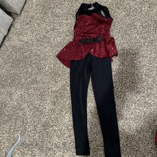 Dance Costume Weissman RN64830 Maroon Sequin Child Large One Piece Pants
