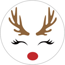 Reindeer Face - 3 Inch Circle Sticker 3" x 3" - Merry Christmas Rudolph Red