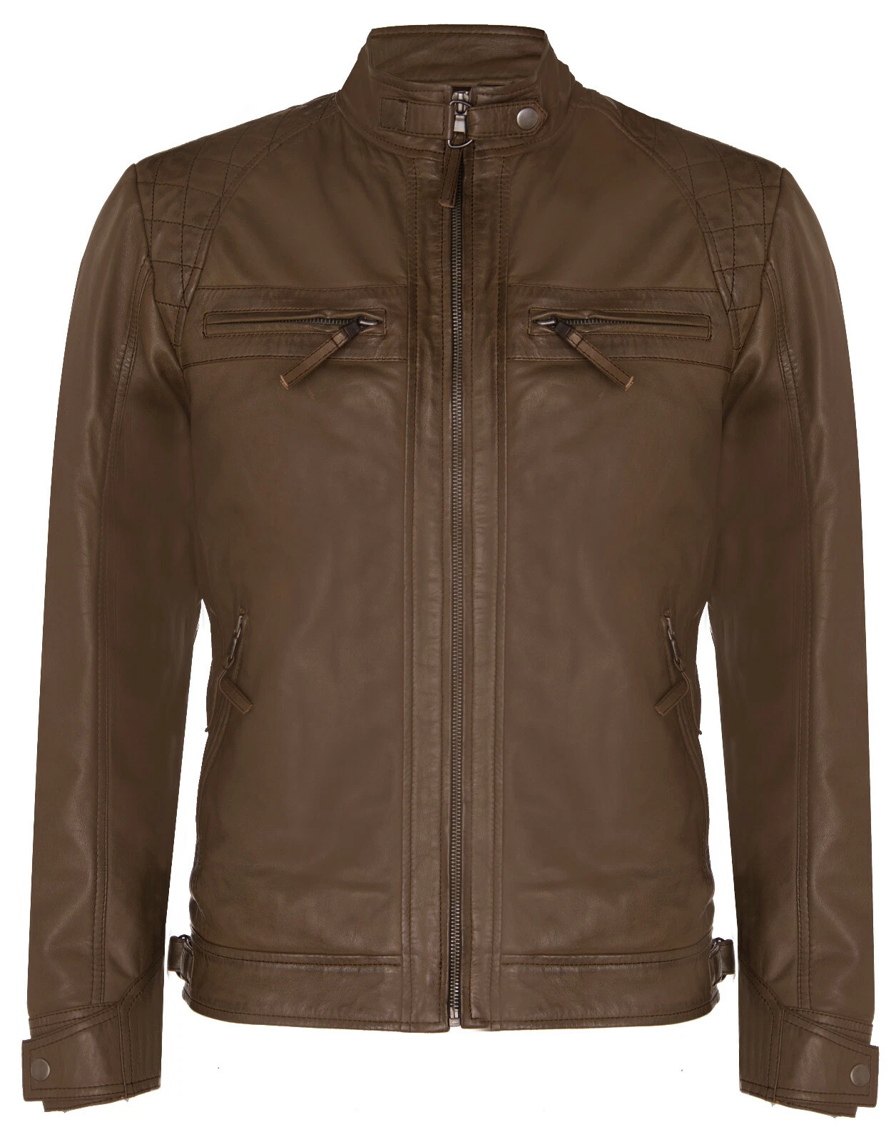 Men's Vintage Brown Leather Retro Jacket Classic Racing Quilted Biker Jacket