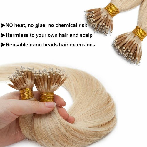 Invisible Nano Ring Beads Tip Hair Extensions100% Real Remy Human Hair Thick1g/s - Picture 3 of 110