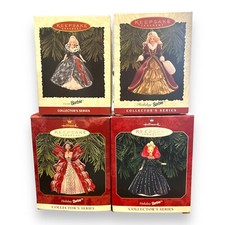 LOT OF 4 HOLIDAY BARBIE HALLMARK KEEPSAKE ORNAMENTS- YEARS 1995 1996 1997 1998