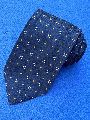 Authentic Brioni Chain Plaids Design On Navy Blue 100 % Silk Necktie Tie - Bild 2 von 11