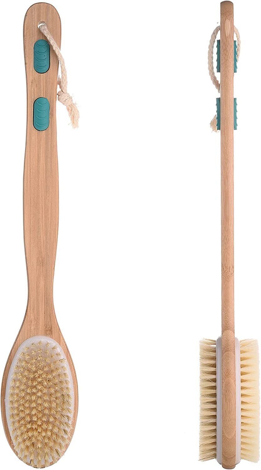 2 Pack Back Shower Bath Brush Dry Wet Double Side Long Wooden & Plastic