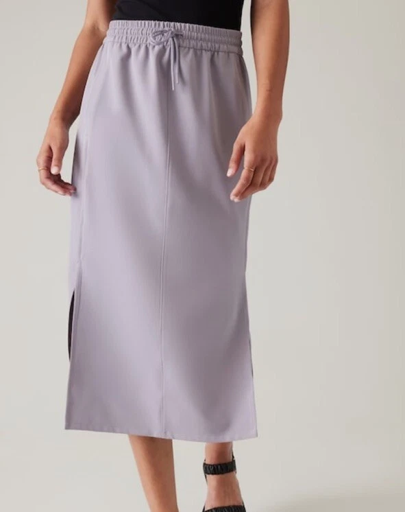 Athleta XL Stride Midi Skirt Violet XL Drawstring Pockets Side Slits Casual Core