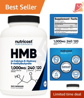 HMB Capsules 240 Count 500mg Per Capsule Muscle Growth Gluten Free Non-GMO