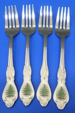 4 SPODE by Wallace CHRISTMAS TREE Off White Glossy 18/10 Stainless SALAD FORKS
