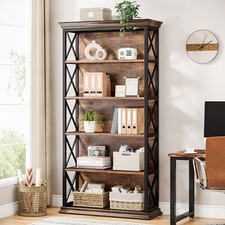 71" Tall Bookcase Bookshelf with Back Panel, 5 Shelf Display Rack Home Office