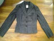 Patrizia Pepe Firenze Fitted Grey Cotton Blend Striped 3 Button Jacket It42 Uk8