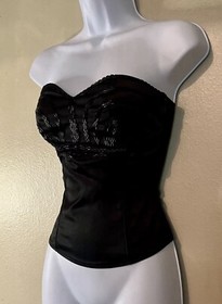 Vintage AUBADE Paris Bridal Rare Black Satin Beaded Bustier Sweetheart Neck XXS