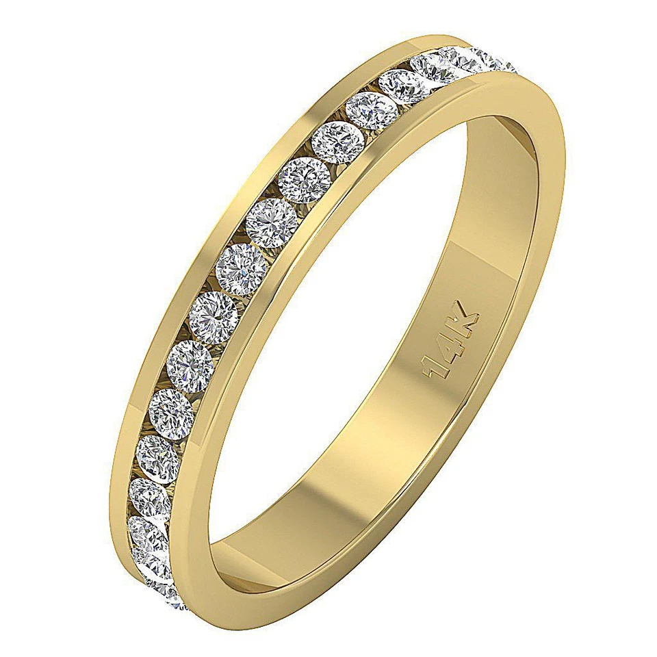 Channel Set Stackable Eternity Ring I1 G 0.90 Carat Round Diamond 14K Solid Gold - Image 3 of 4