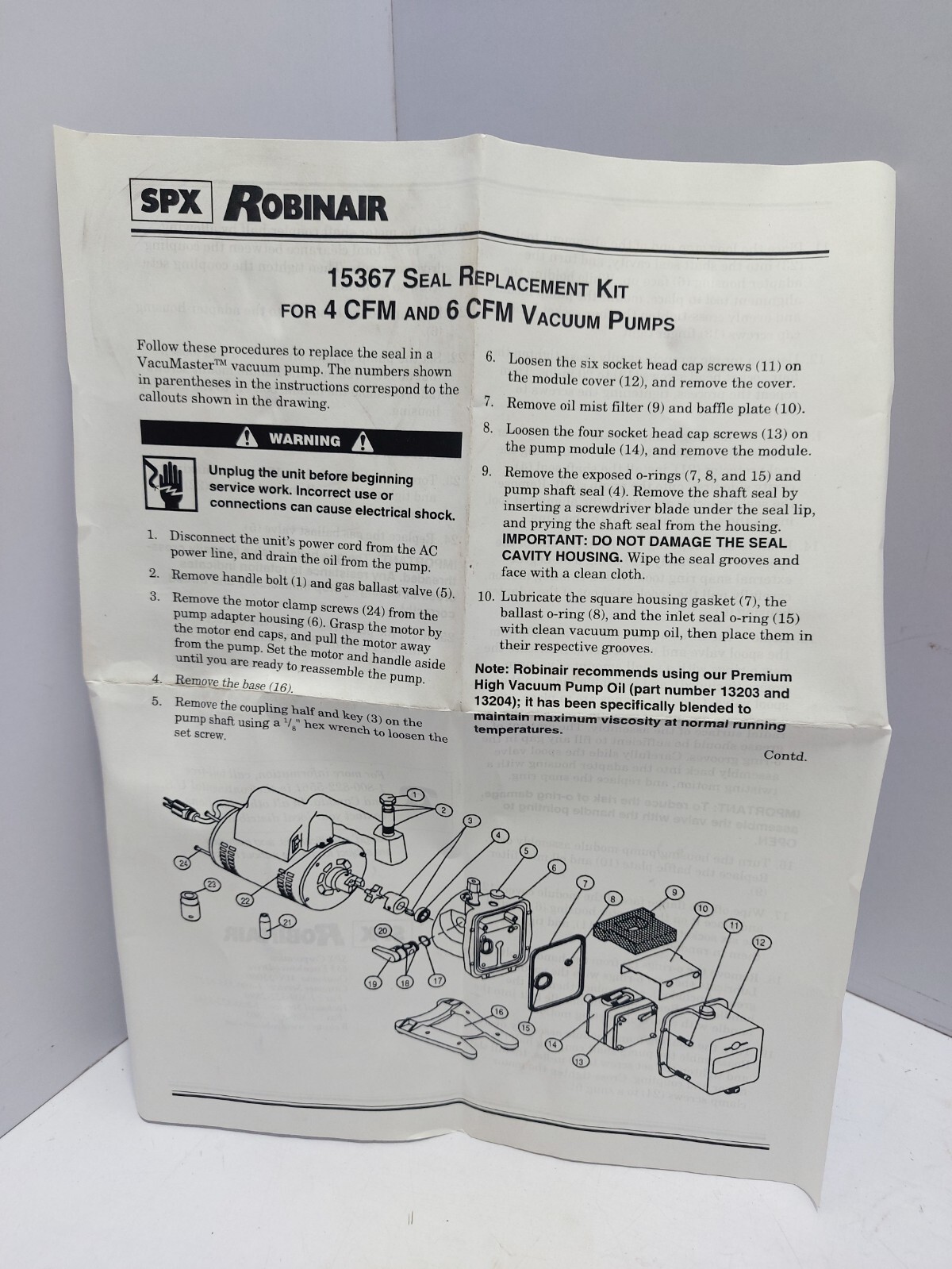 Robinair 15367 15400/15600 Seal Kit for 4 CFM and 6 CFM Vacuum Pumps eBay