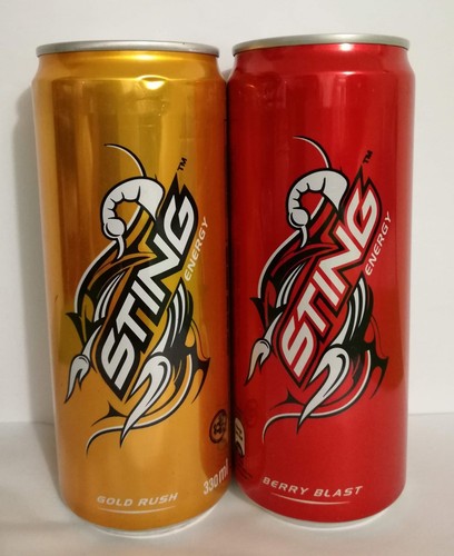 Energy Drink Gold Rush, Berry Blast Sting 2 Emptied Cans 330 ml Cambodia Khmer