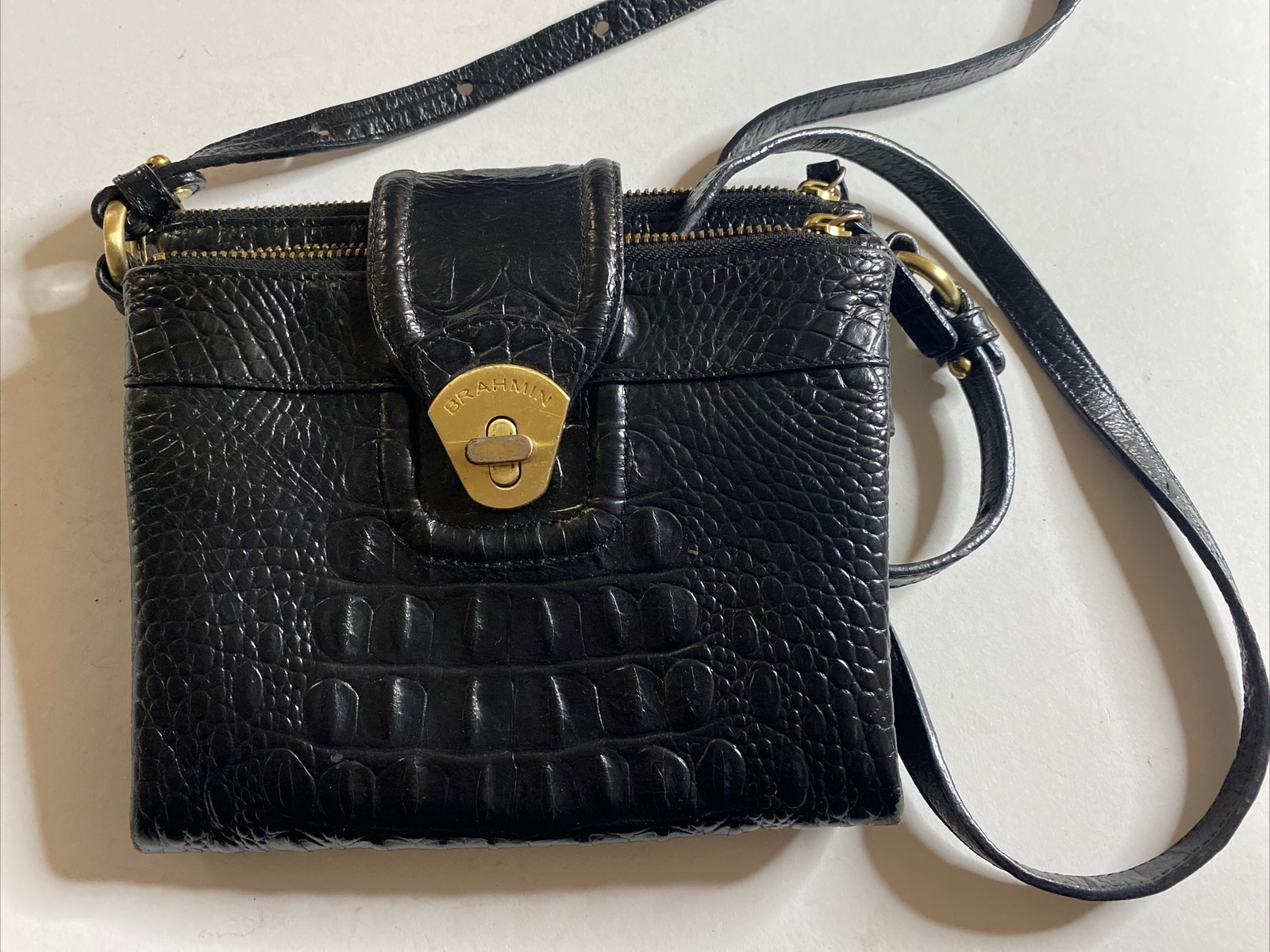 Brahmin Mojito Melbourne Crossbody Organizer Shoulder Bag Embossed Croc