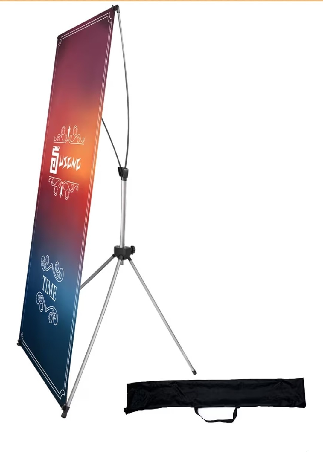 USCNC X Banner Stand Adjustable Fits 23 x 63 - 32 x 78 Inch Silver 1 Stand
