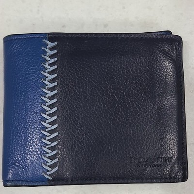 Coach Bifold Men's Wallet Blue Black Logo Contrast Stitching Credit Card