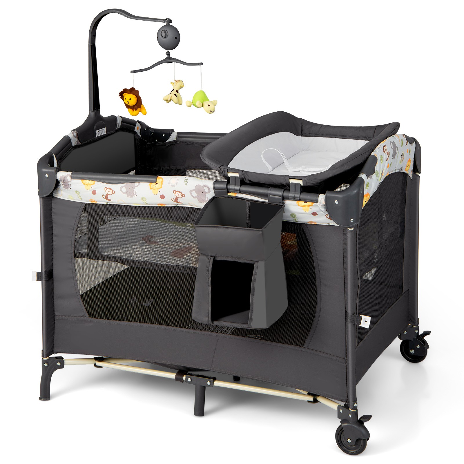 Baby Bedside Sleeper Portable Baby Bassinet 4-in-1 Rolling Bassinet w/Mattress