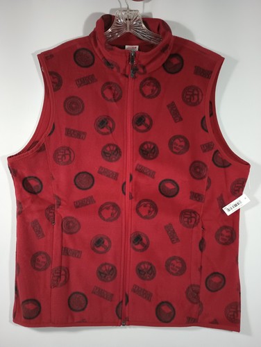 Marvel Amazon Essentials Large Polar Fleece Vest Full Zip Pockets Red All Over