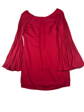 Gianni Bini Dress Women's Medium Burgundy Shift Pleated Bell Sleeve Back Zip