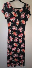 Forever 21 Womans Size L Floral Roses Romantic Girly Midi Classic Low Back Dress