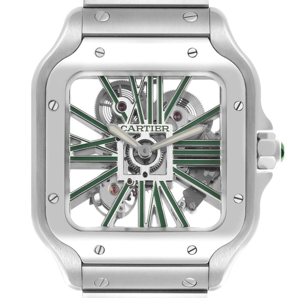 Cartier Santos Skeleton Steel Men's Watch WHSA0028 with Box & Card