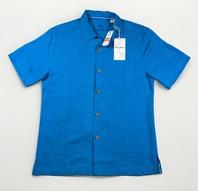 NWT Tommy Bahama Tropic Isles 100% Silk Camp Shirt Blue Danube Men s Small