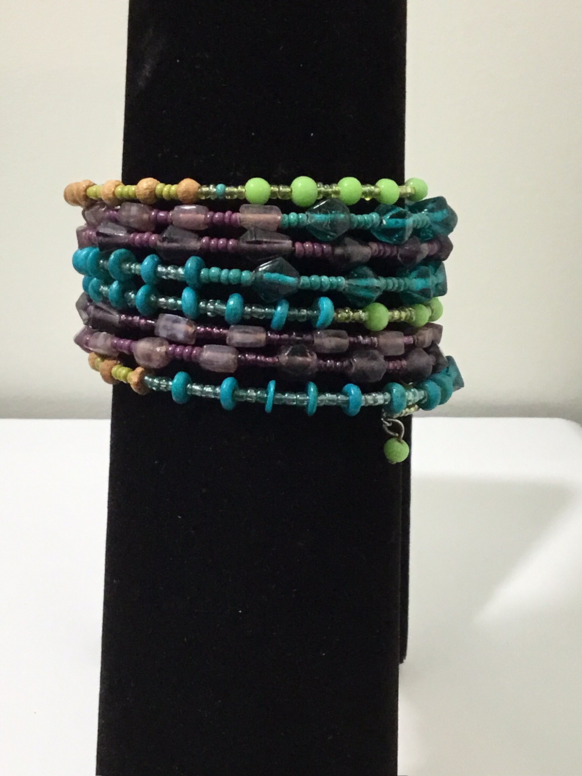 Memory Wire Wrap Beaded Bracelet Multicolor Glass… - image 6