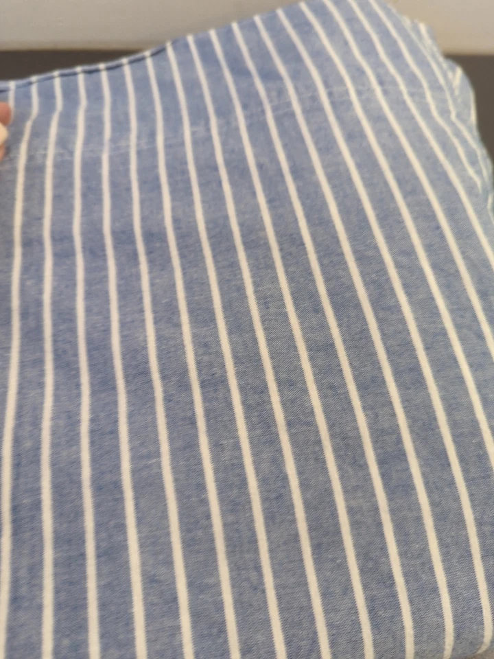 De Colección Ralph Lauren Chambray Azul Rayas Queen Sábana Plana 100% Algodón EE. UU. M57 Foto 2 de 4