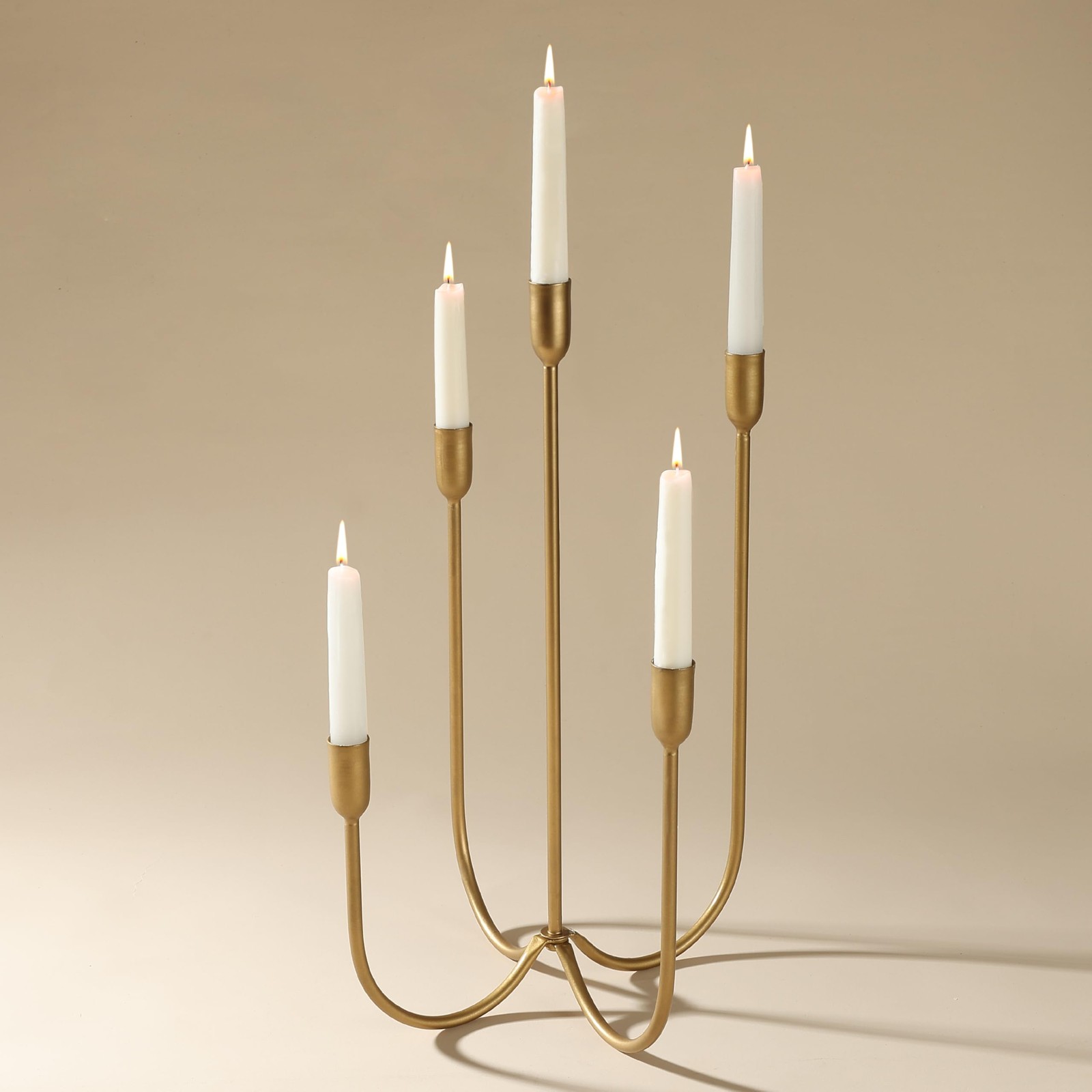 5-Candle Iron Candelabra, 17 Inch Antique Brass Gold Candle Holder, Hand-Forg...