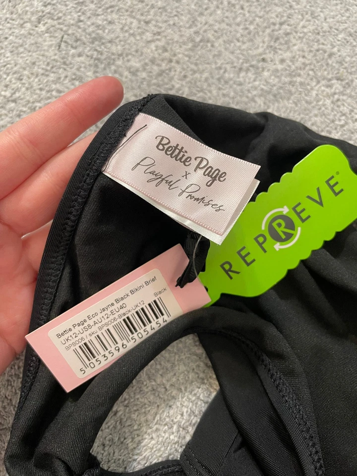 Braguita de bikini Bettie Page X Playful Promises Eco Jayne negra talla 8 nueva con etiquetas Foto 3 de 3