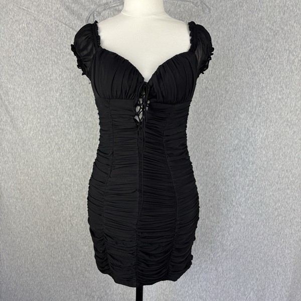 Ruby Sees Womens 8 Ruched Bodycon Mini Dress Black Party Coquette Party