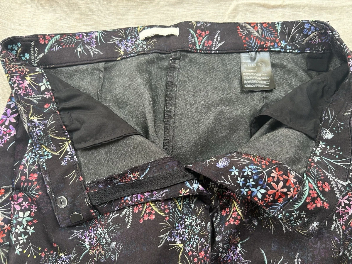 Pantalones ajustados H&M negros florales mezcla de algodón elásticos tiro alto ajustados talla de pierna