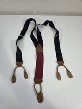 Vintage Trafalgar Mens Blue Striped Adjustable Suspenders Brass AS IS