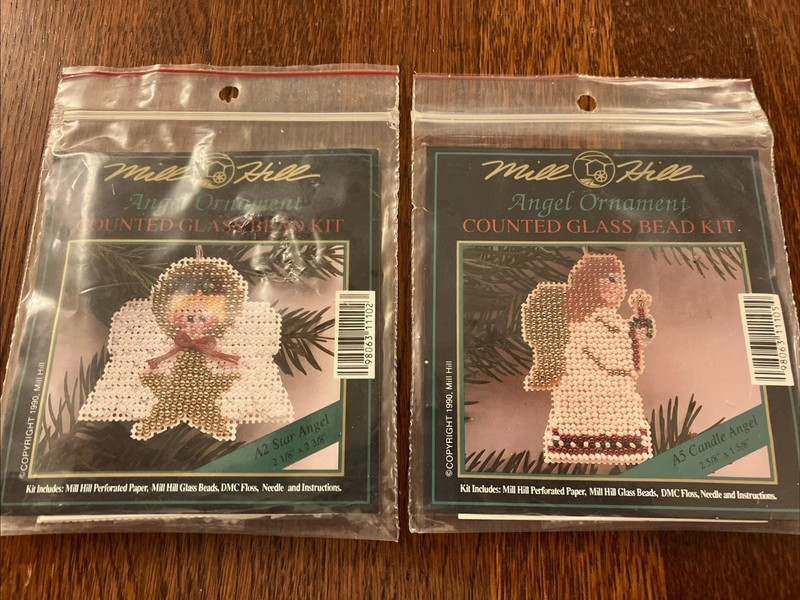 2 Mill Hill Angel Ornament Counted Glass Bead Kits: Star Angel & Candle Angel’90