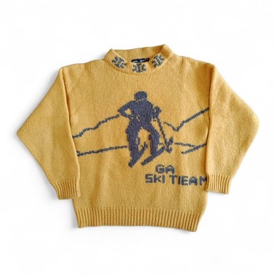 Emporio Armani Vintage Wollpullover GA Ski Team FW 1986 Archive Yellow 42-M Rare