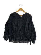 FLYING CROSS Long-Sleeve Blouse, Cotton, Black, Solid Color