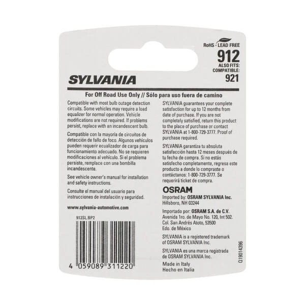 BOMBILLAS Sylvania Silverstar 912SL.BP2 serie estándar Foto 2 de 4