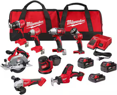 Milwaukee M18 18V Cordless Power Tool Combo Kit, 8-Tool Set, 3 Batteries, 2 Tool