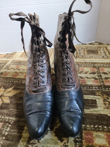 Antike Sorosis viktorianische edwardianische Damen-Schnürstiefel zweifarbig 7" hoch - Bild 9 von 23