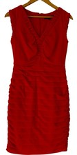 Coast Dress Bodycon Red Ruffle Ruched Polyester Size 8