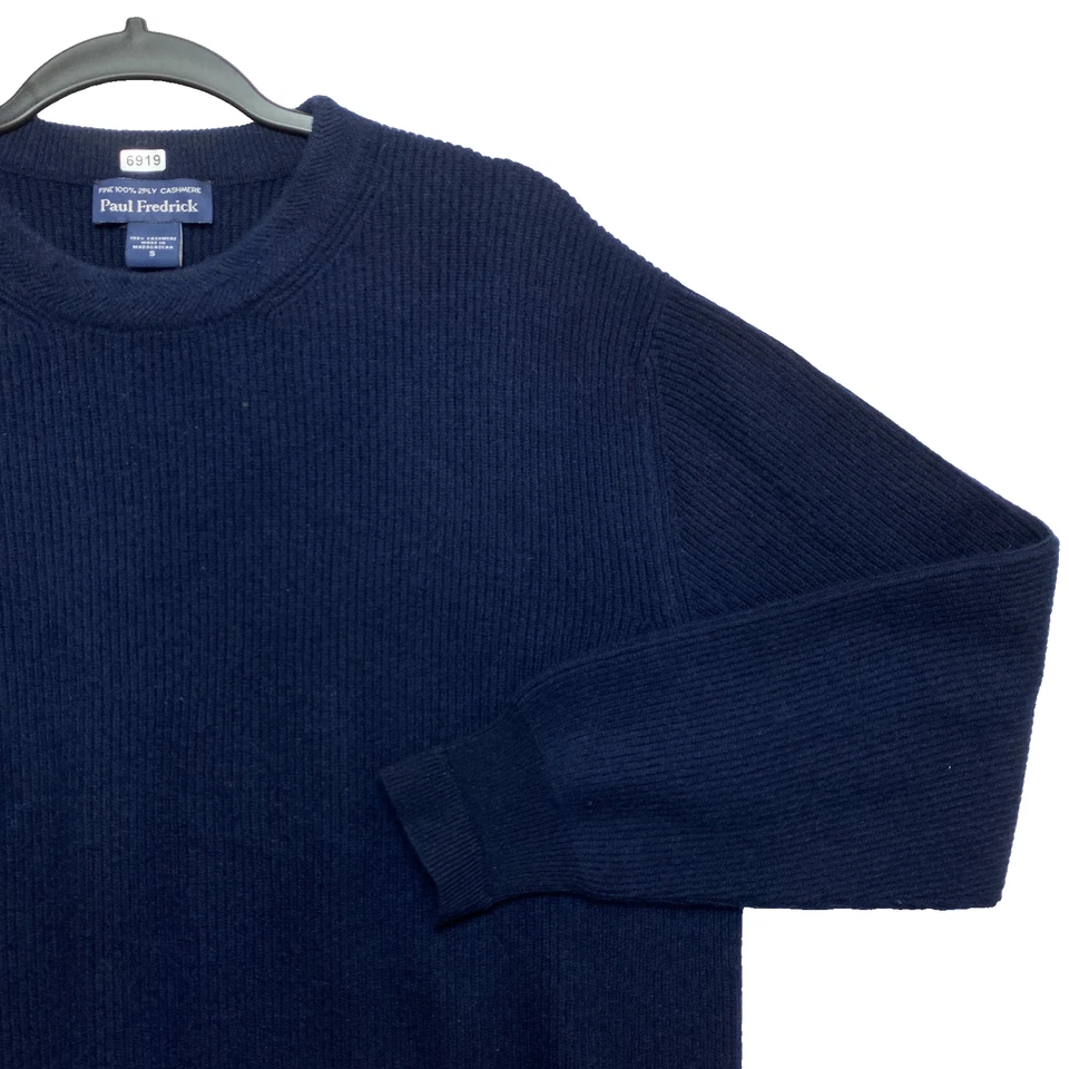 Paul Frederick Sweater Mens Small Navy 2ply Cashmere Ribbed Crewneck Pullover - Image 2 of 4