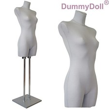 Schneiderpuppe Schaufensterpuppe weiblich lang, Überzug silbergrau, Holzplatte