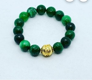 Authentic Green Gemstone Bracelet with Gold Plated Bead As Focal for Jewelry