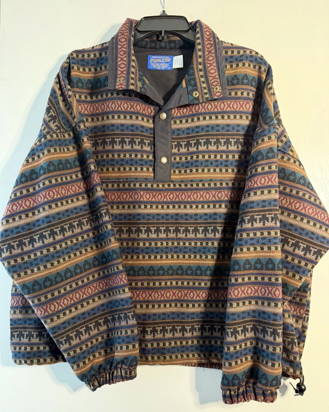 Vintage Pendleton Men’s L 100% Virgin Wool Southwestern Aztec Snap Pullover USA