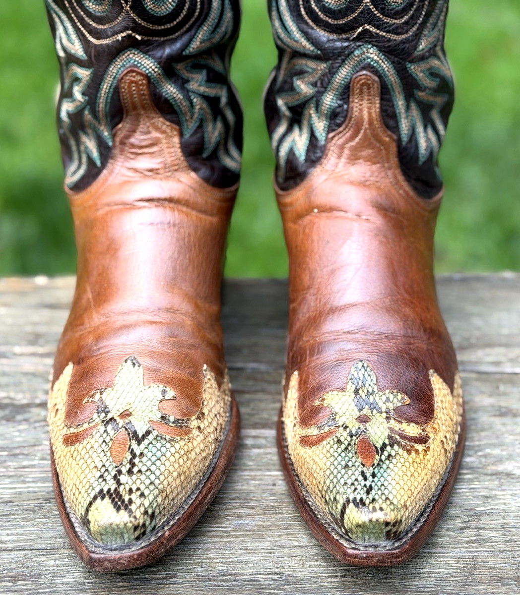 Vtg Lucchese 1883 Exotic Python Wing Tip Brown & … - image 3