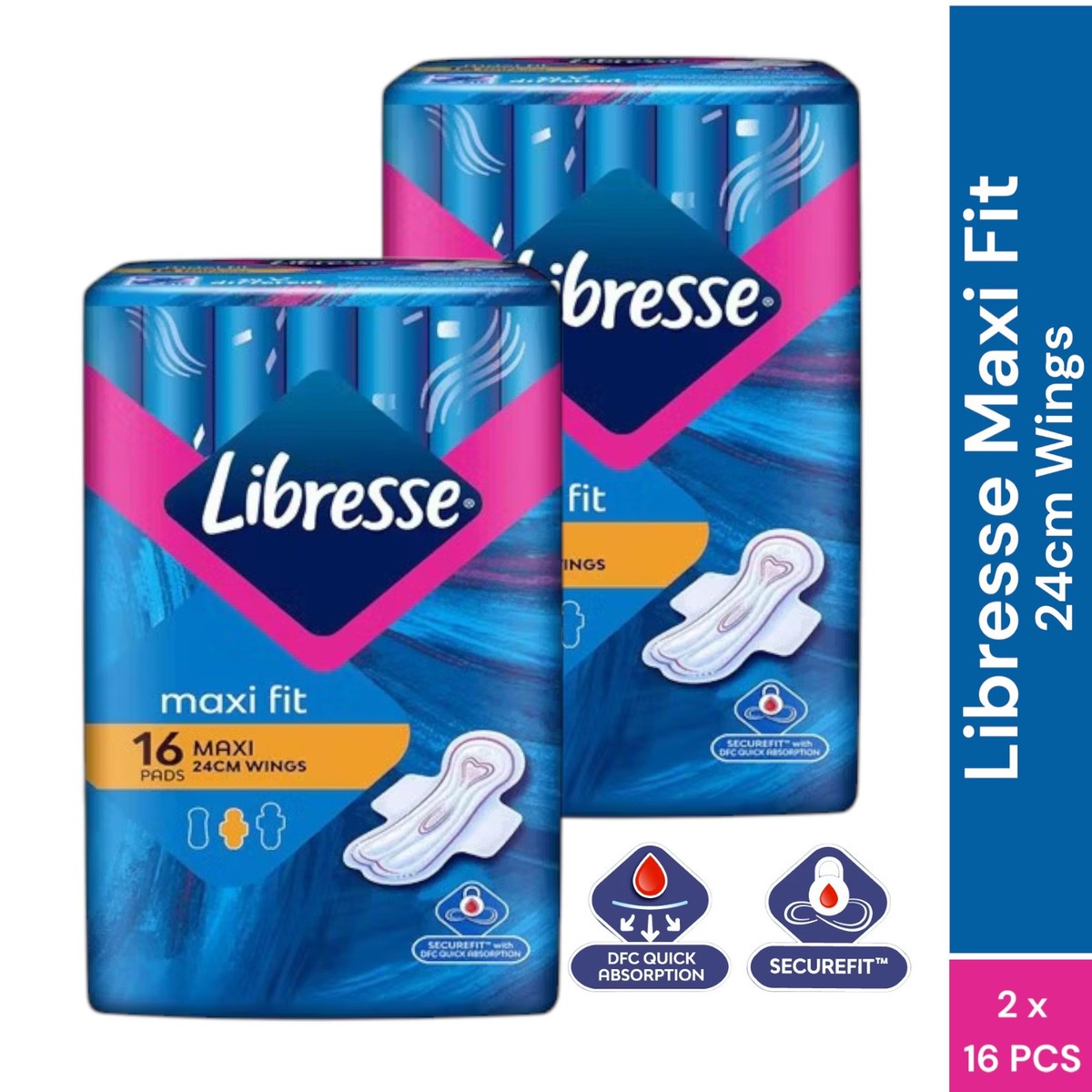 Libresse Maxi Fit 24cm Pads With Wings Regular Flow Unscented Sanitary Pad  2x16