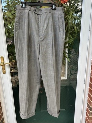 Pietrafesa Finely Woven Pleated, Cuffs, Light Wool Pants, Size 14