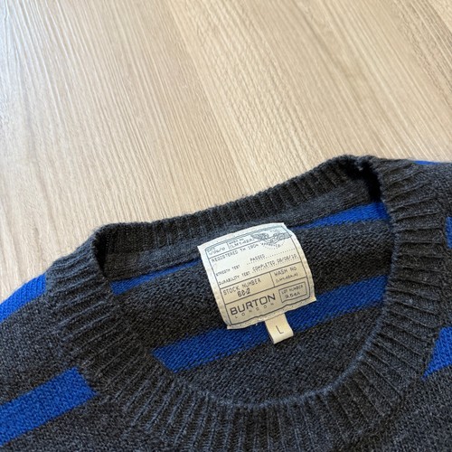 Men's Burton London Gray Blue Striped Wool Crewneck Pullover Sweater Sz Large - Picture 3 of 6